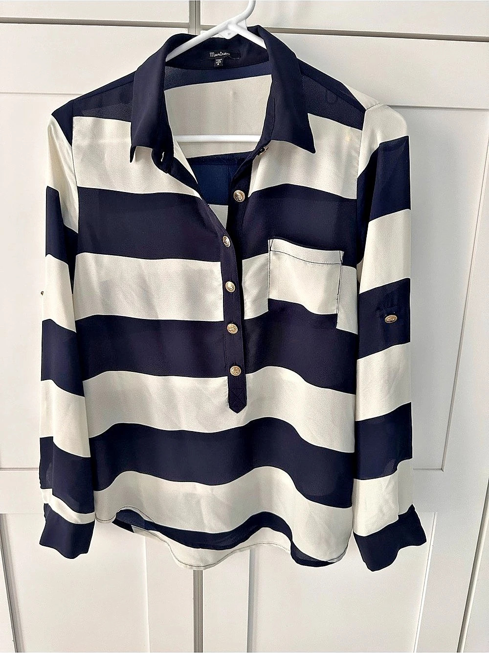 Mamtoou Striped Button Down in Blue & White Size Small